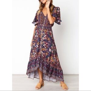 Lace Trim Floral Maxi Dress